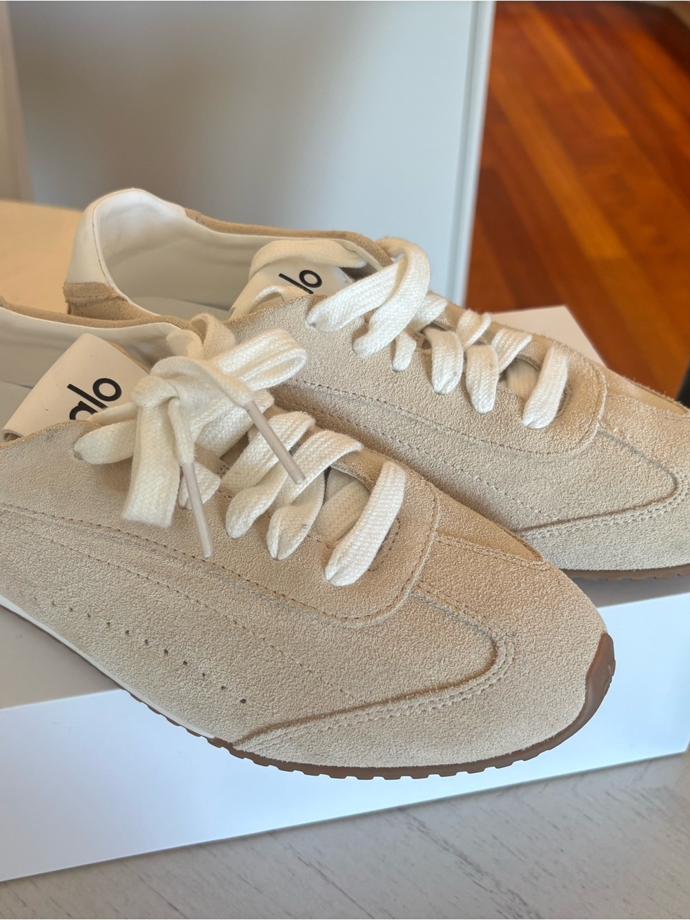 ALO Yoga Beige Suede Lace-Up Sneakers